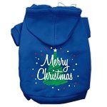 Scribbled Merry Christmas Screenprint Pet Hoodies (Color/Size: Blue Size M)