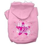 Scribble Happy Holidays Screenprint Pet Hoodies (Color/Size: Light Pink Size L)