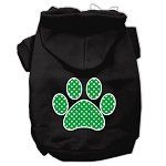 Green Swiss Dot Paw Screen Print Pet Hoodies (Color/Size: Black Size Lg)
