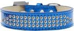 Three Row Clear Crystal Ice Cream Dog Collar (Color/Size: Blue Size 14)