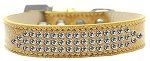 Three Row Clear Crystal Ice Cream Dog Collar (Color/Size: Gold Size 14)