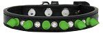 Crystal and Neon Green Spikes Dog Collar (Color/Size: Black Size 14)