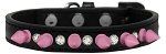Crystal and Light Pink Spikes Dog Collar (Color/Size: Black Size 14)
