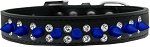 Double Crystal and Blue Spikes Dog Collar (Color/Size: Black Size 16)