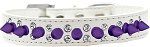 Double Crystal and Purple Spikes Dog Collar (Color/Size: White Size 16)