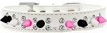 Double Crystal with Black, White and Bright Pink Spikes Dog Collar (Color/Size: White Size 16)