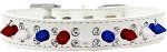 Double Crystal with Red, White and Blue Spikes Dog Collar (Color/Size: White Size 16)
