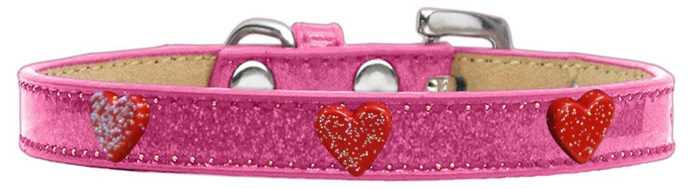 Red Glitter Heart Widget Dog Collar (Color/Size: Pink Ice Cream Size 16)