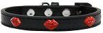 Red Glitter Lips Widget Dog Collar (Color/Size: Black Size 16)
