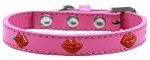 Red Glitter Lips Widget Dog Collar (Color/Size: Bright Pink Size 16)