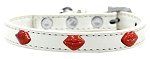 Red Glitter Lips Widget Dog Collar (Color/Size: White Size 16)